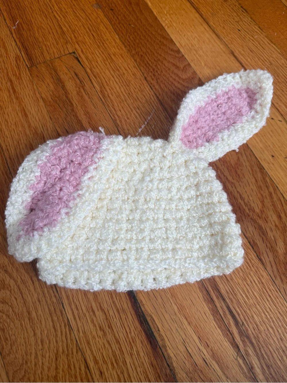 Handmade Cream and Pink Bunny Ear Baby Hat